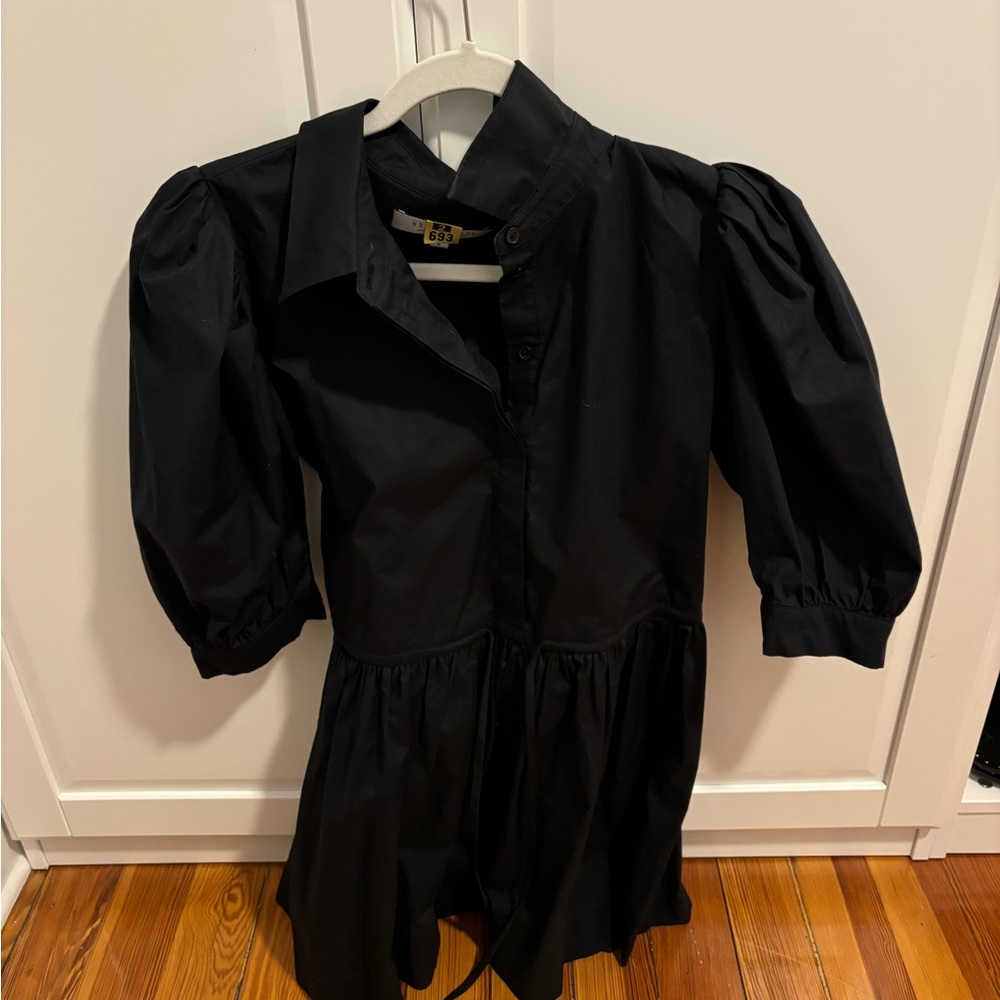 Hunter bell black puff sleeve dresss with drawstring waistband